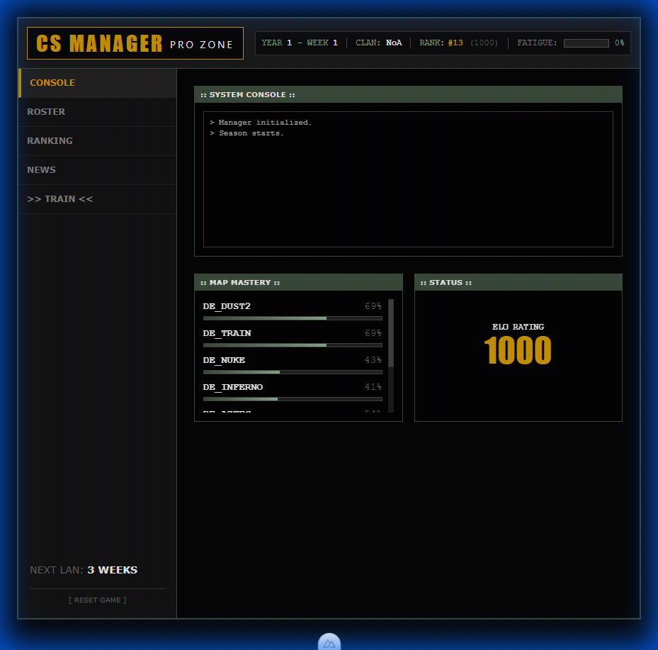 Main game dashboard